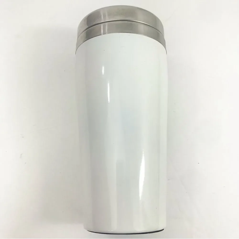 Starbucks White Travel Tumbler Green and Blue Pine Cone and Branch Design